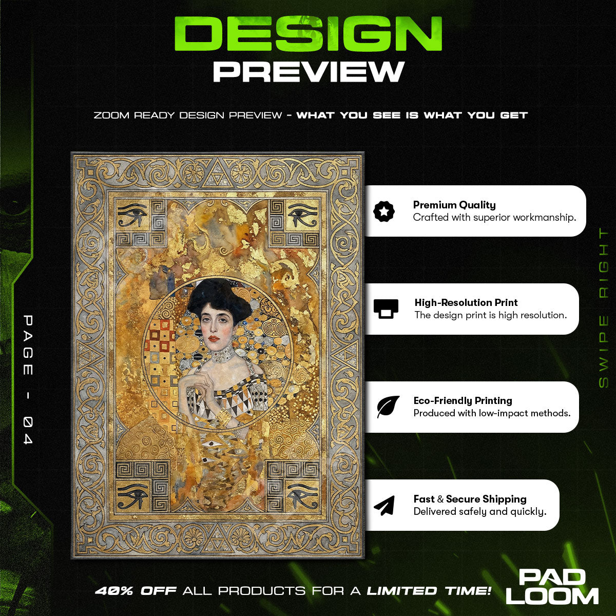 Golden Muse Klimt Egyptian Portrait Area rug — main product view