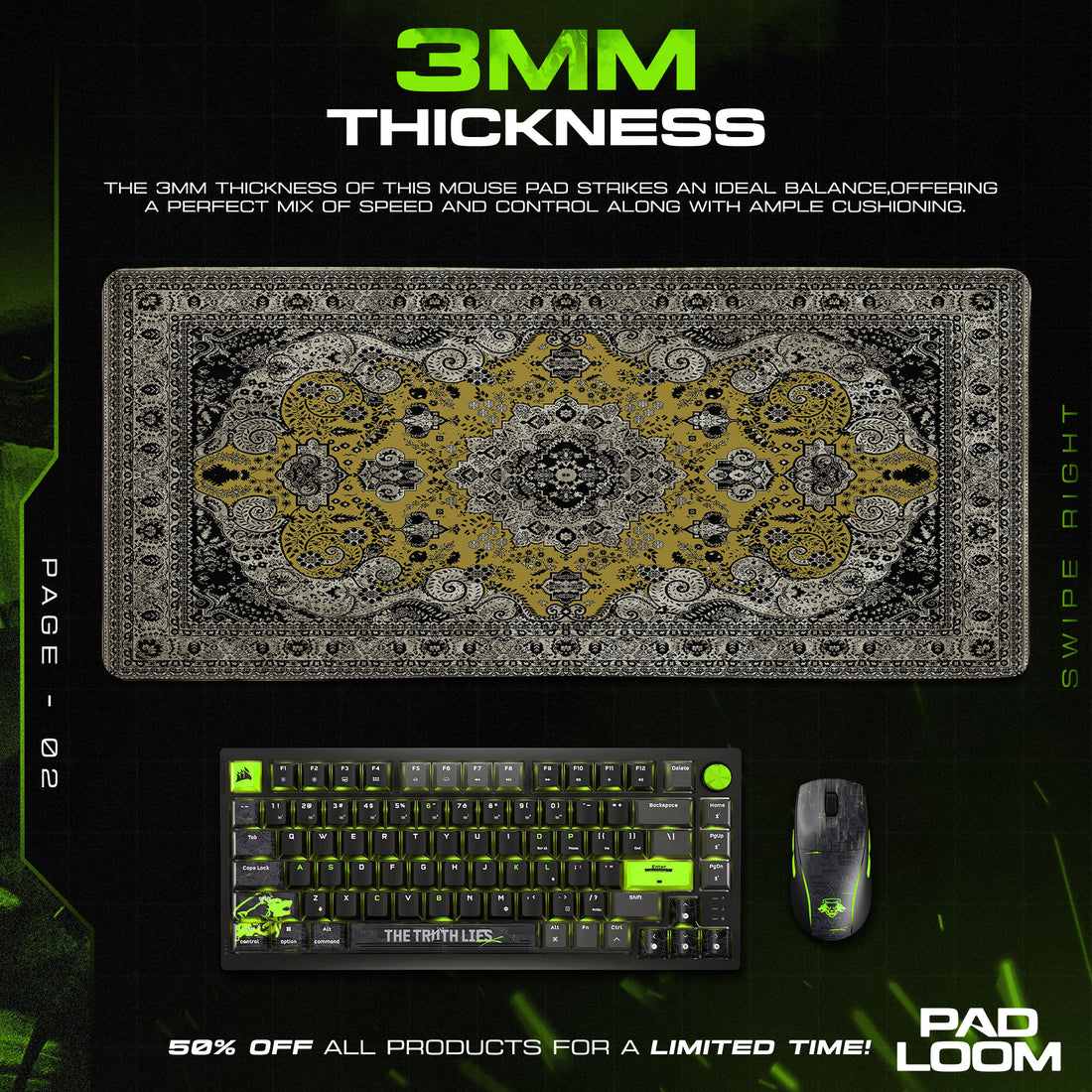 Golden Ornamental Pattern Mouse Pad, Luxe Style Gaming Desk Mat