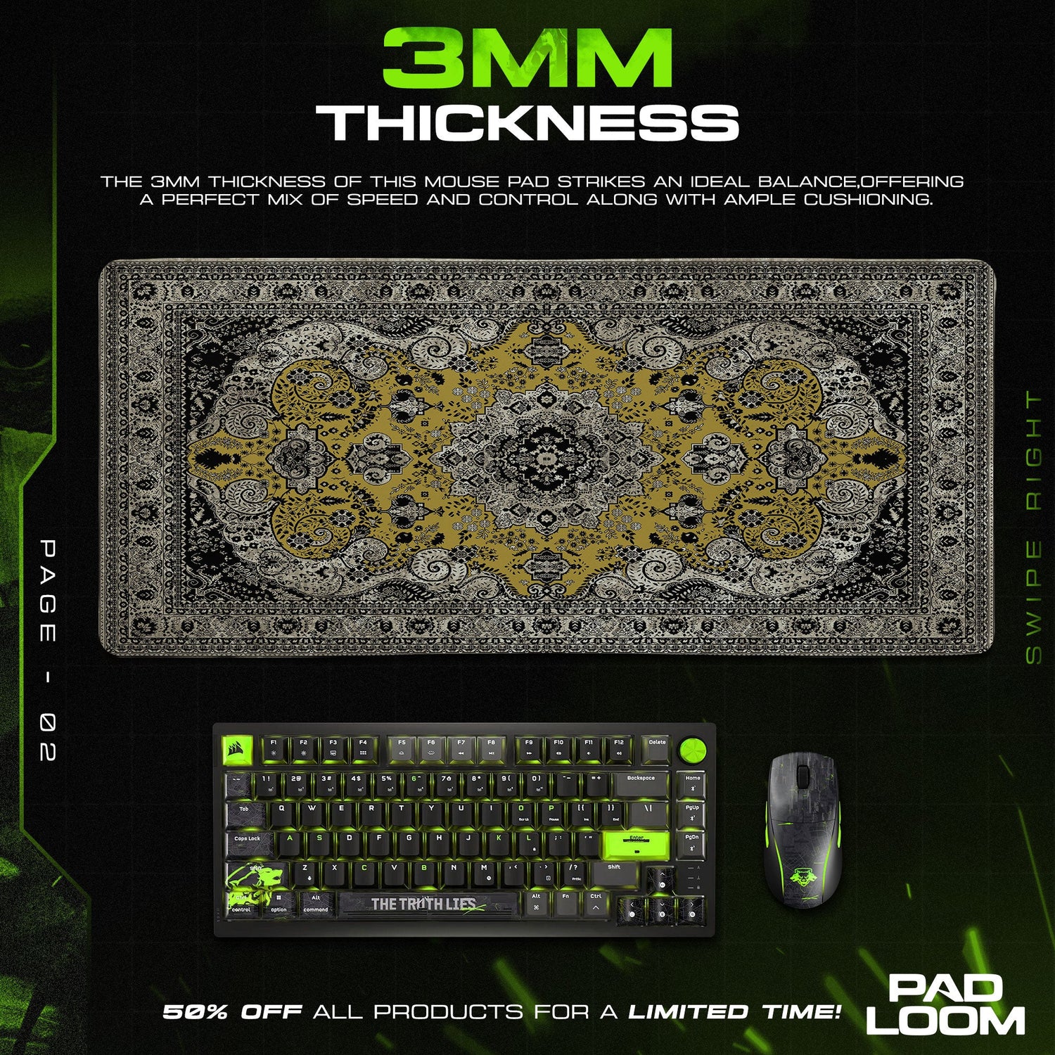 Golden Ornamental Pattern Mouse Pad, Luxe Style Gaming Desk Mat Padloom