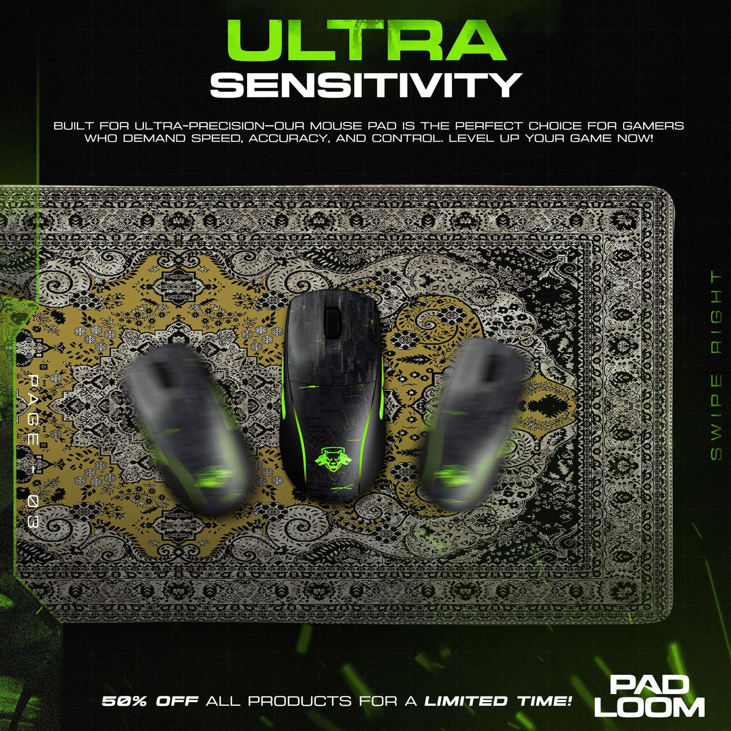 Golden Ornamental Pattern Mouse Pad, Luxe Style Gaming Desk Mat Padloom