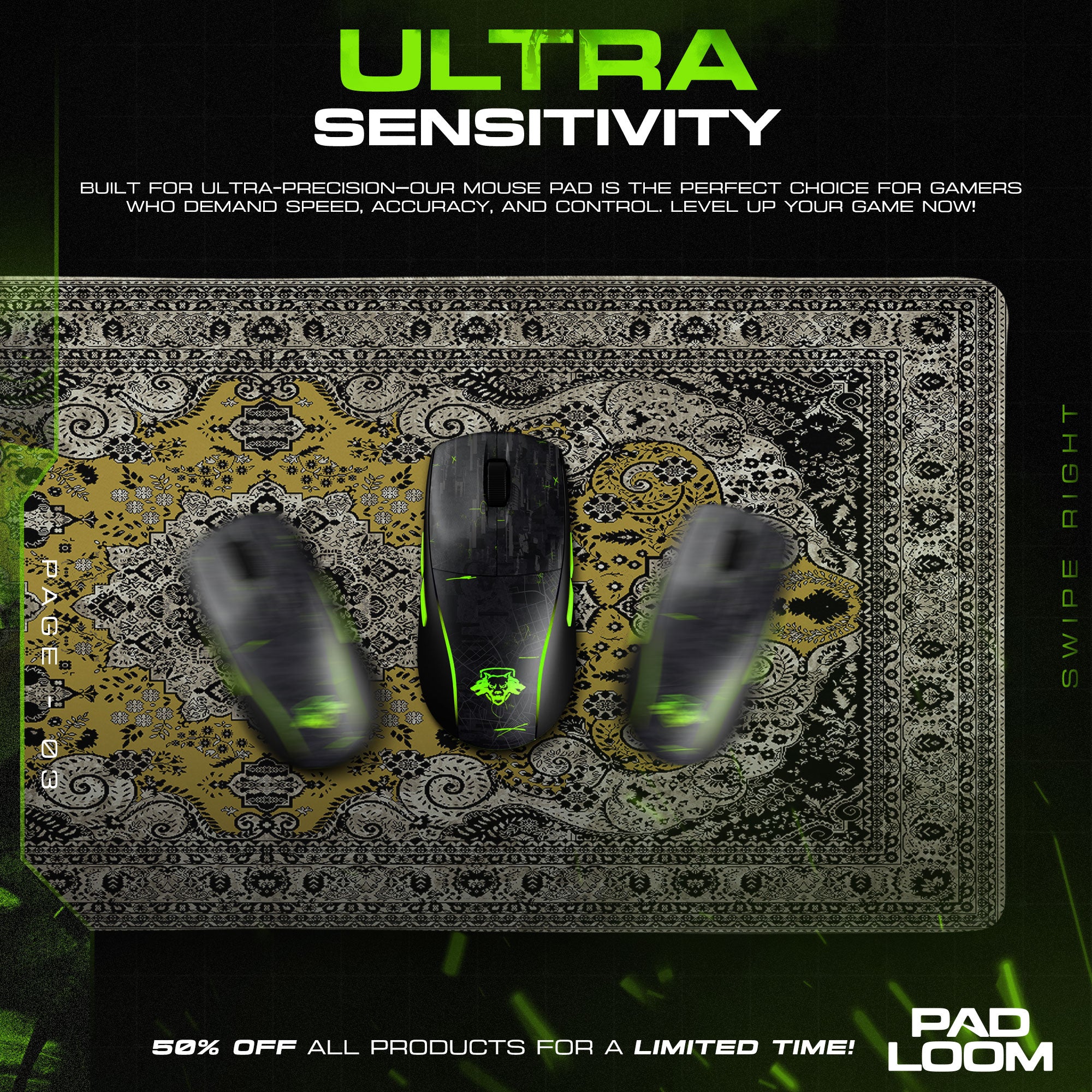 Golden Ornamental Pattern Mouse Pad, Luxe Style Gaming Desk Mat