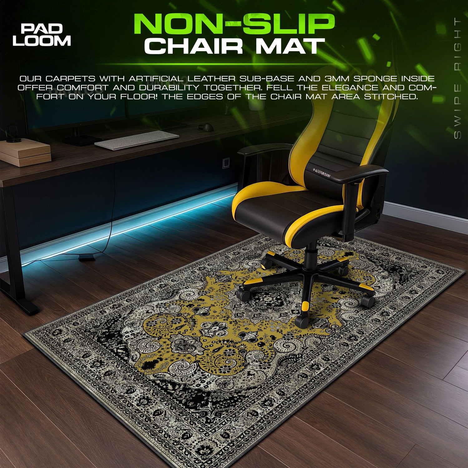 Golden Ornamental Pattern Mouse Pad, Luxe Style Gaming Desk Mat Padloom