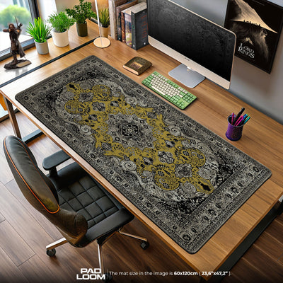 Golden Ornamental Pattern Mouse Pad, Luxe Style Gaming Desk Mat
