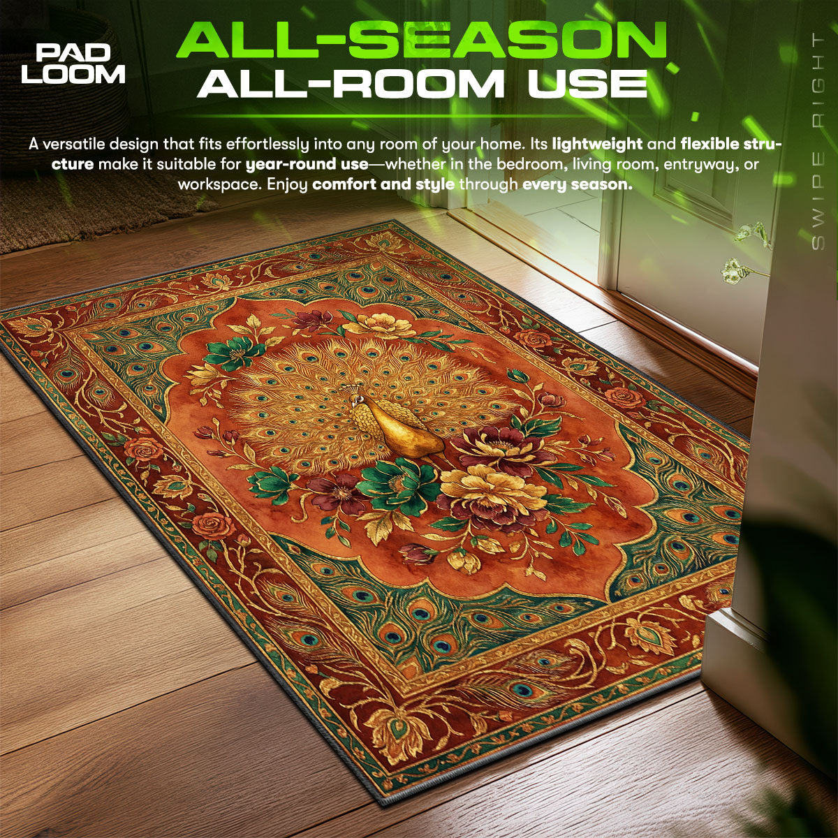 Area themed rug edge stitching detail