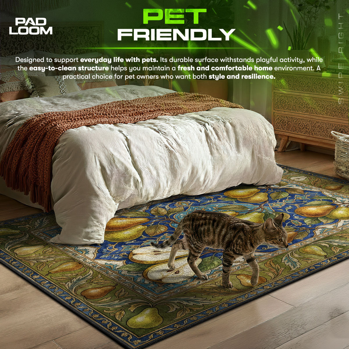Golden Pear themed area rug for home decor fans