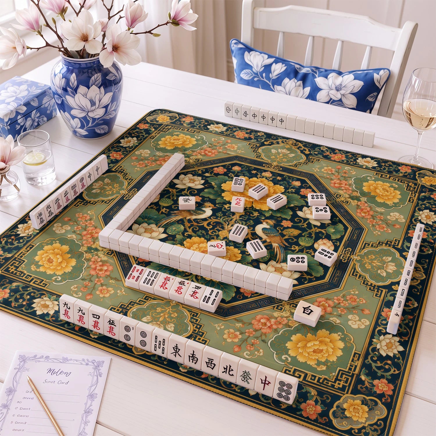 Golden Peony Imperial mahjong mat – M (60x60 cm) and L (81x81 cm) sizes