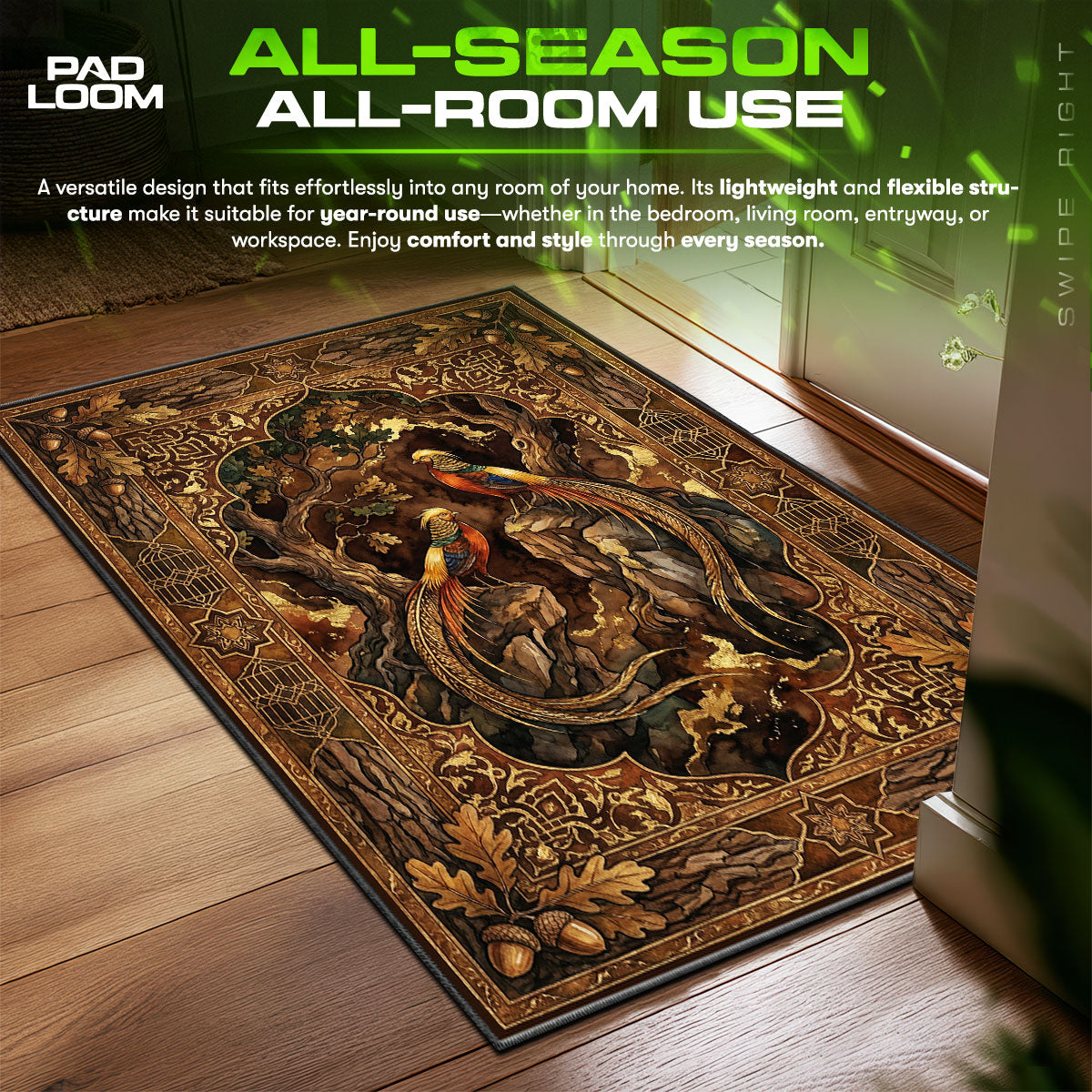 Detailed close-up of Golden rug pattern