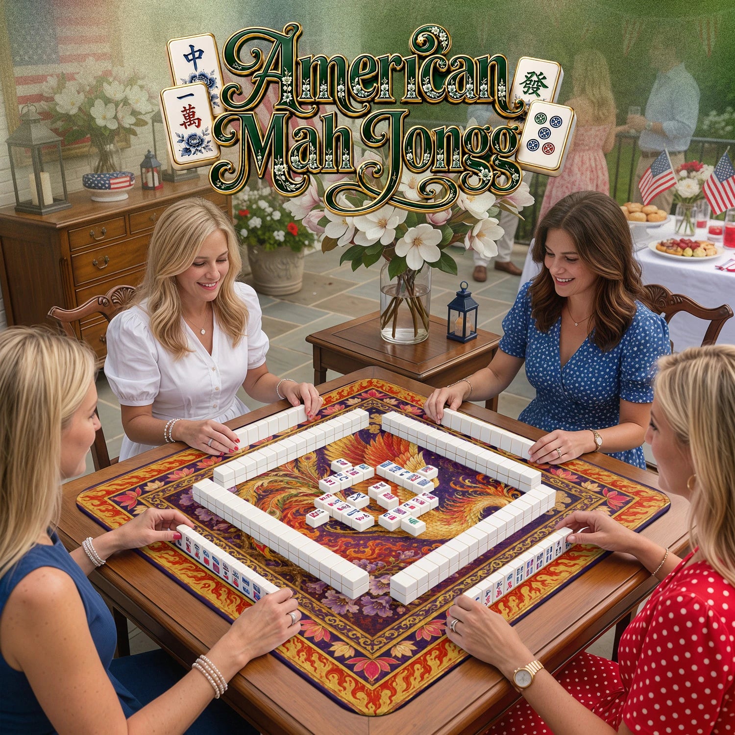 Golden Phoenix – non-slip mahjong table mat detail