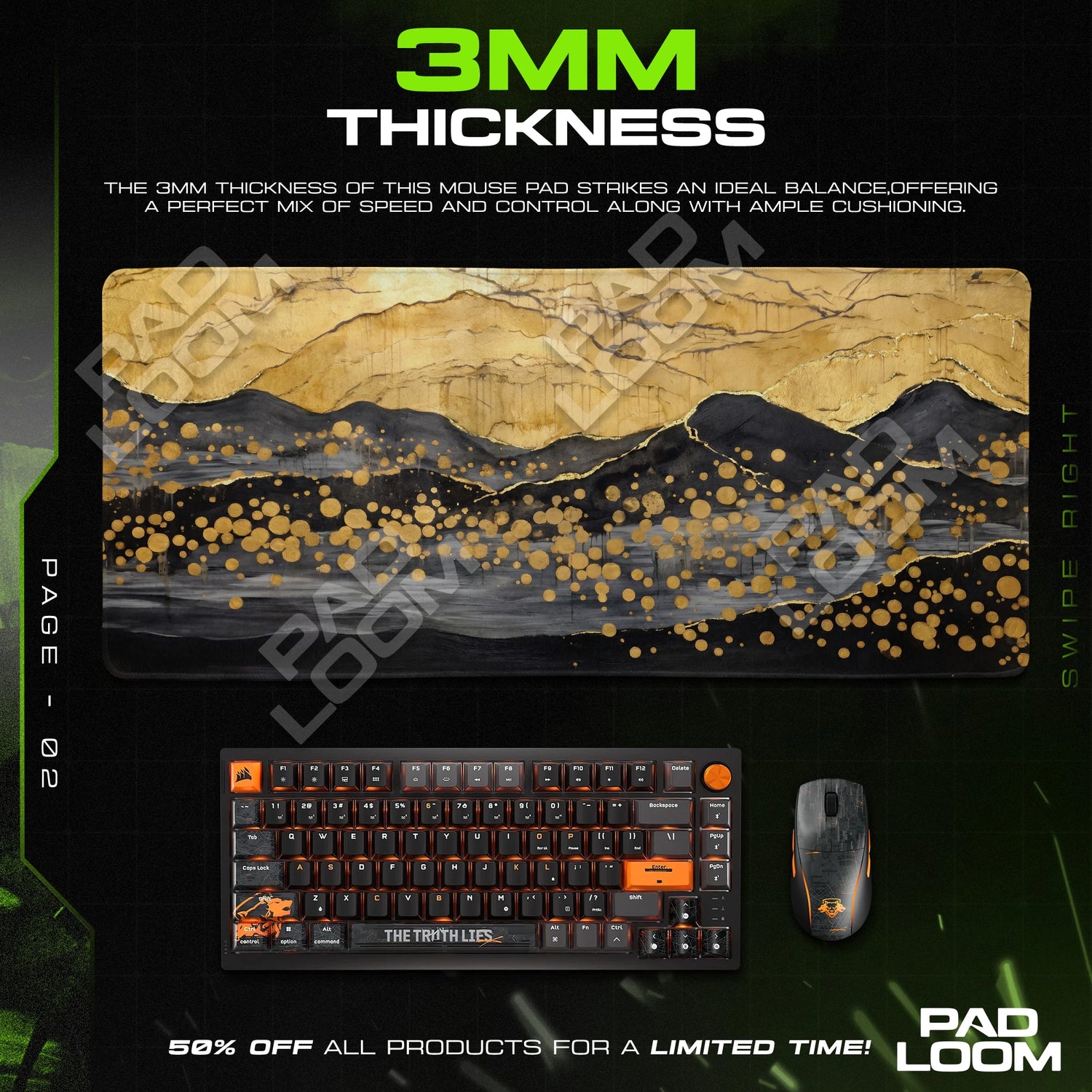 Golden Ridge Mouse Pad - Abstract Desk Mat