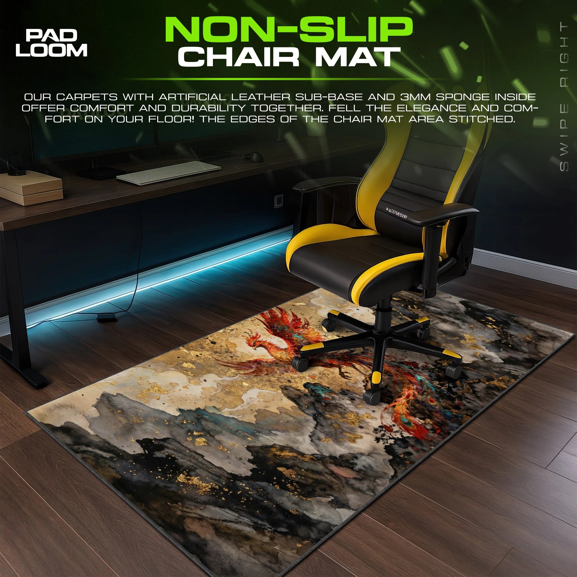 Golden Rise Phoenix Mouse Pad - Chinese Ink Desk Mat