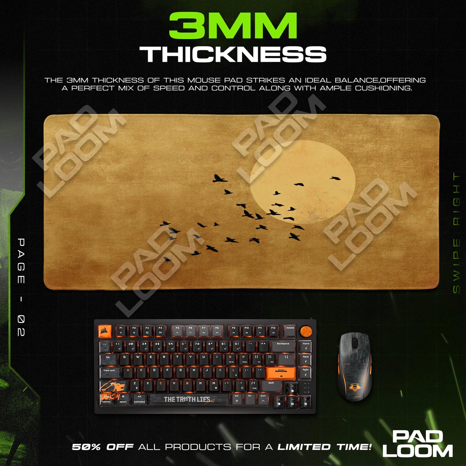 Golden Sun Flock Mouse Pad - Minimalist Desk Mat