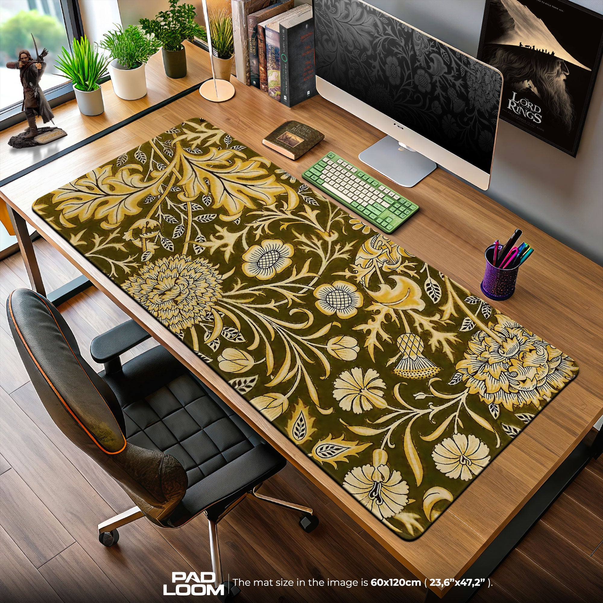 Golden Thicket Mouse Pad, Baroque Floral Gaming Desk Mat