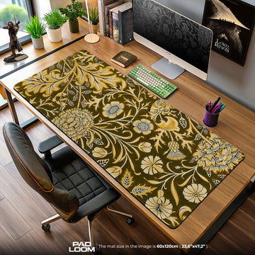 Golden Thicket Mouse Pad, Baroque Floral Gaming Desk Mat