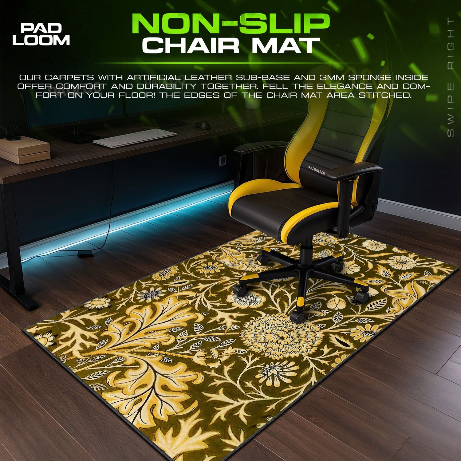 Golden Thicket Mouse Pad, Baroque Floral Gaming Desk Mat Padloom