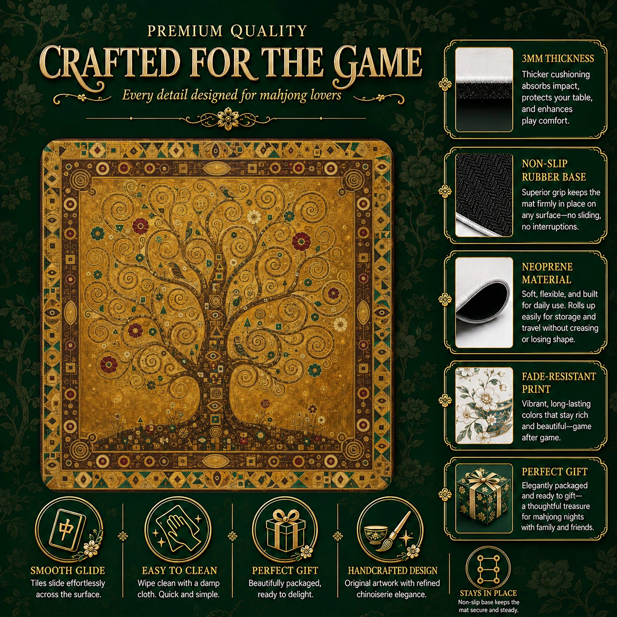 Golden Tree Mahjong Mat - Mah Jongg Table Mat