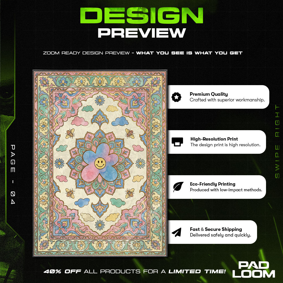 Floor character design printed on rug