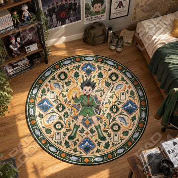 Gon Fishing Hunter x Hunter round rug on a bedroom floor - Hunter x Hunter chair mat
