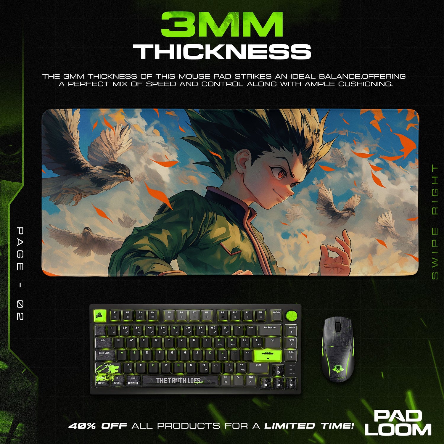 Gon Freecss Windbound Mouse Pad, Hunter x Hunter Anime Desk Mat Padloom