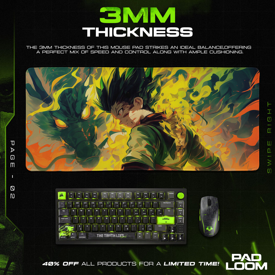Gon Transformation Mouse Pad, Hunter x Hunter Anime Gaming Desk Mat