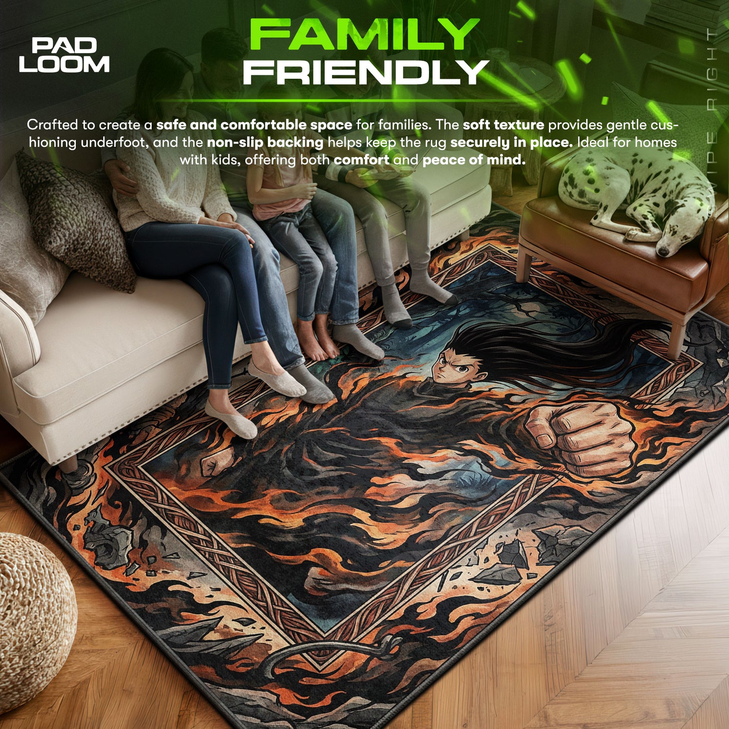 Gon area rug showing full home decor artwork