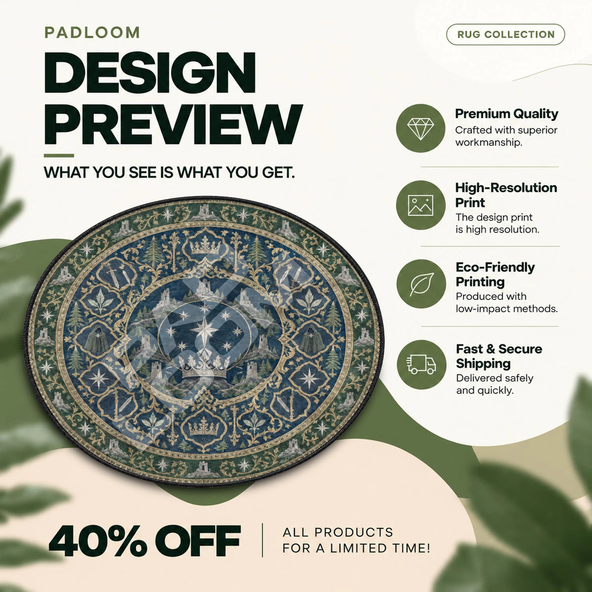 Gondor Crown Round Rug - Lord of the Rings Chair Mat