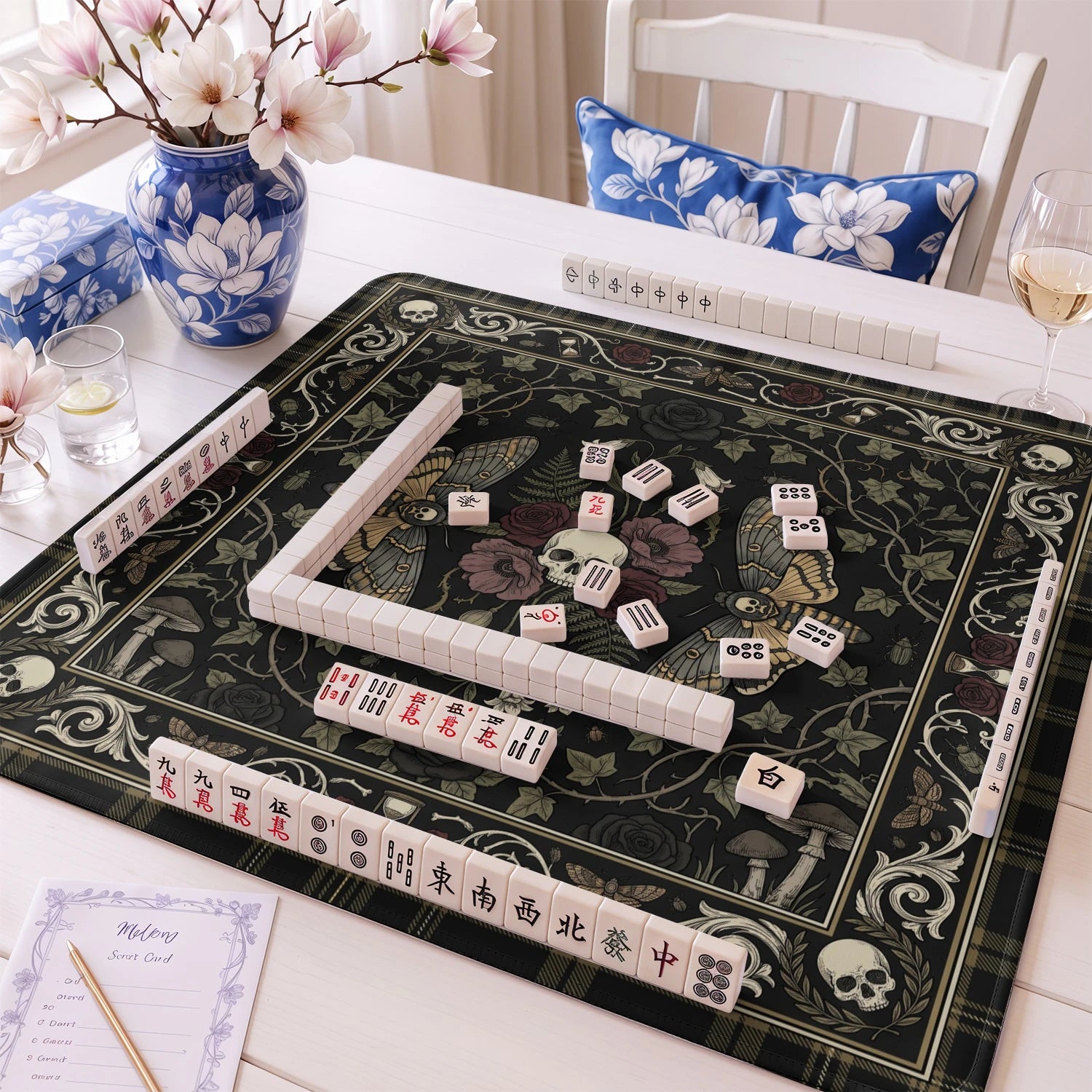 Gothic Moth Skull mahjong mat – M (60x60 cm) and L (81x81 cm) sizes