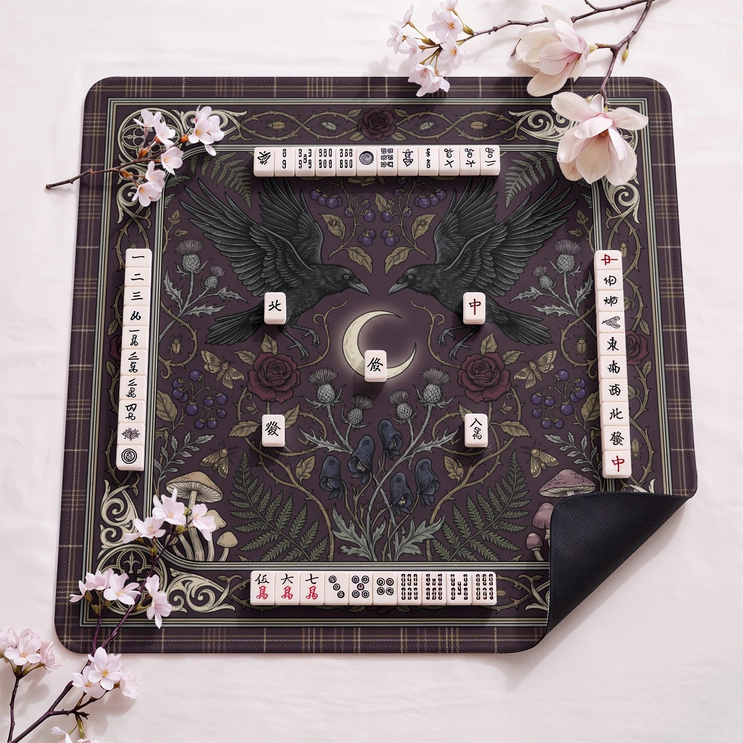 Gothic Raven Moon Mahjong Mat - Mah Jongg Mat