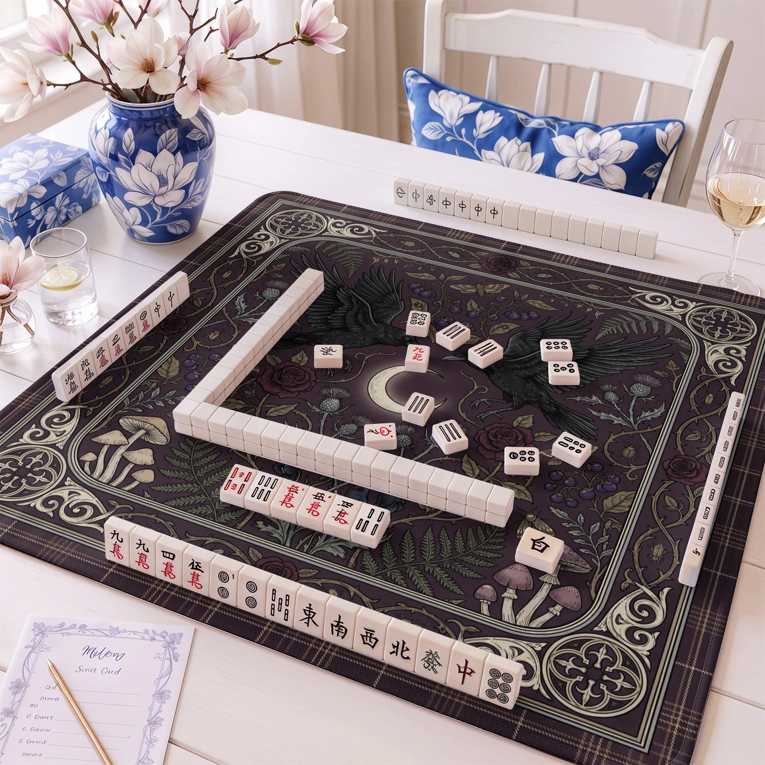 Gothic Raven Moon Mahjong Mat - Mah Jongg Mat