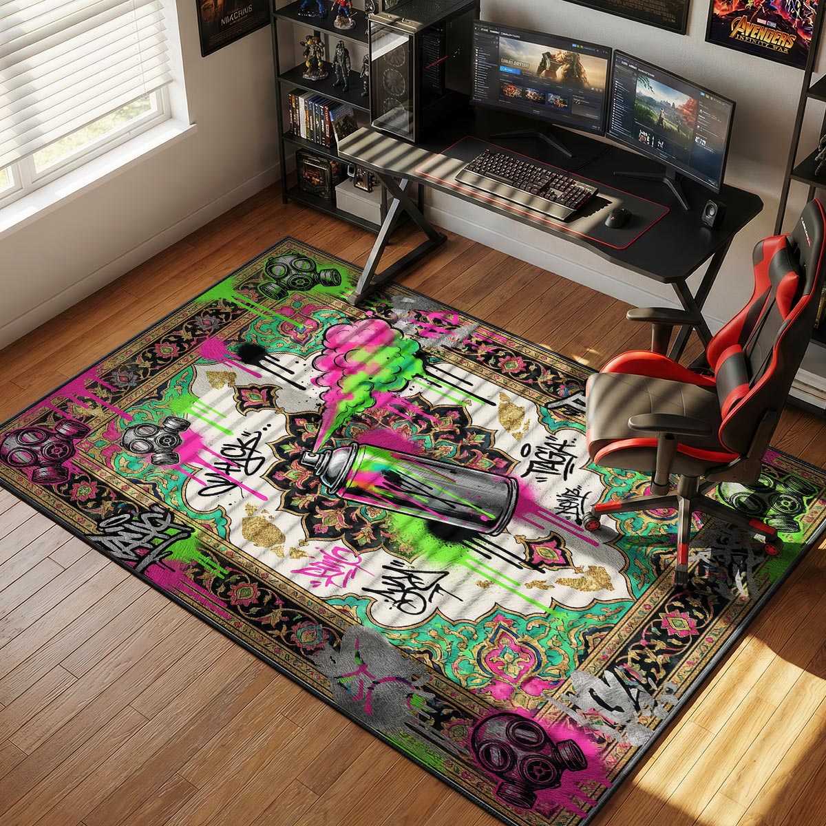 Graffiti Art Neon Spray Can Streetwear Floor rug — main product view