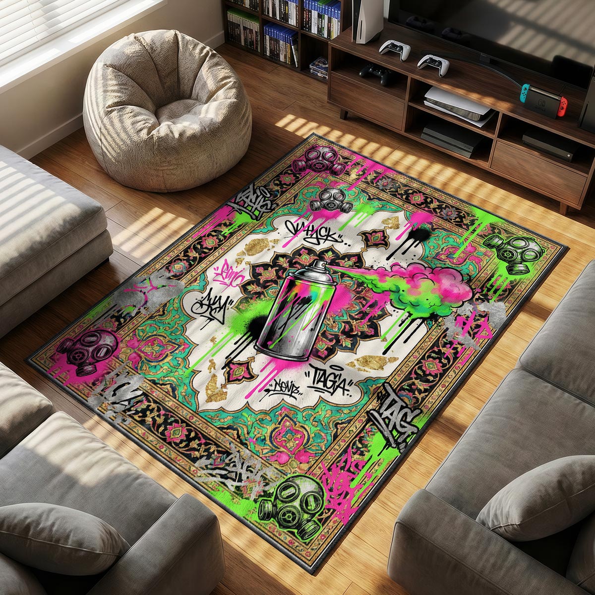 Graffiti Art themed area rug for home decor fans