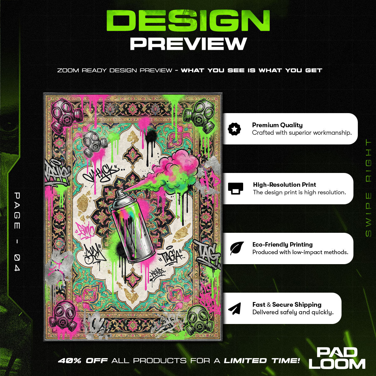 Floor character design printed on rug