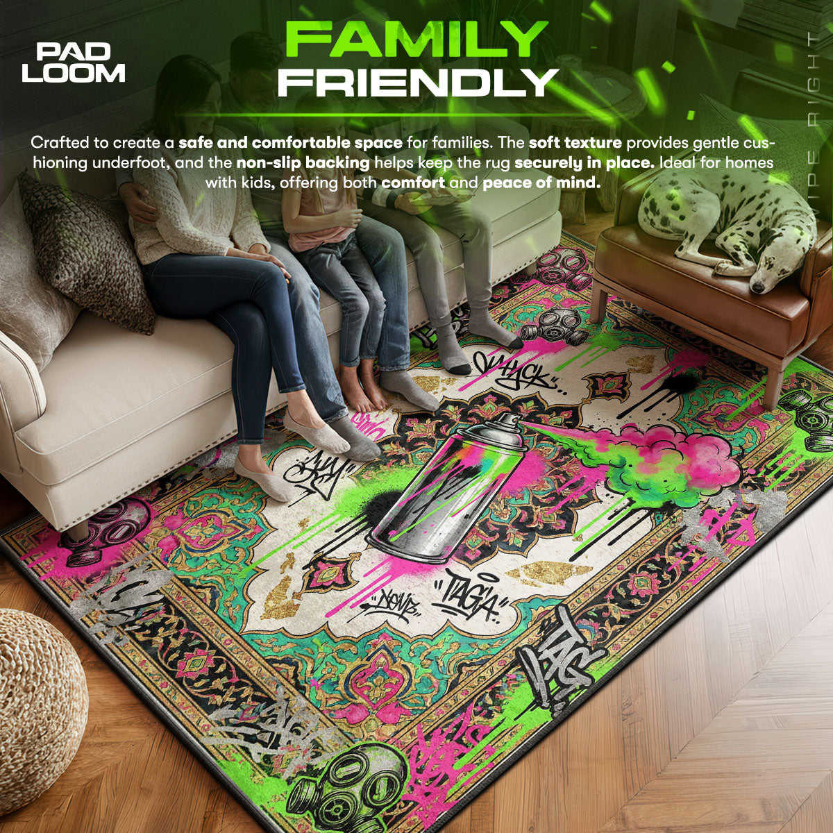 Graffiti area rug showing full home decor artwork