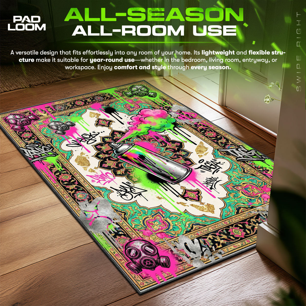 Graffiti Art Neon Spray Can Streetwear Floor fan rug — premium quality print