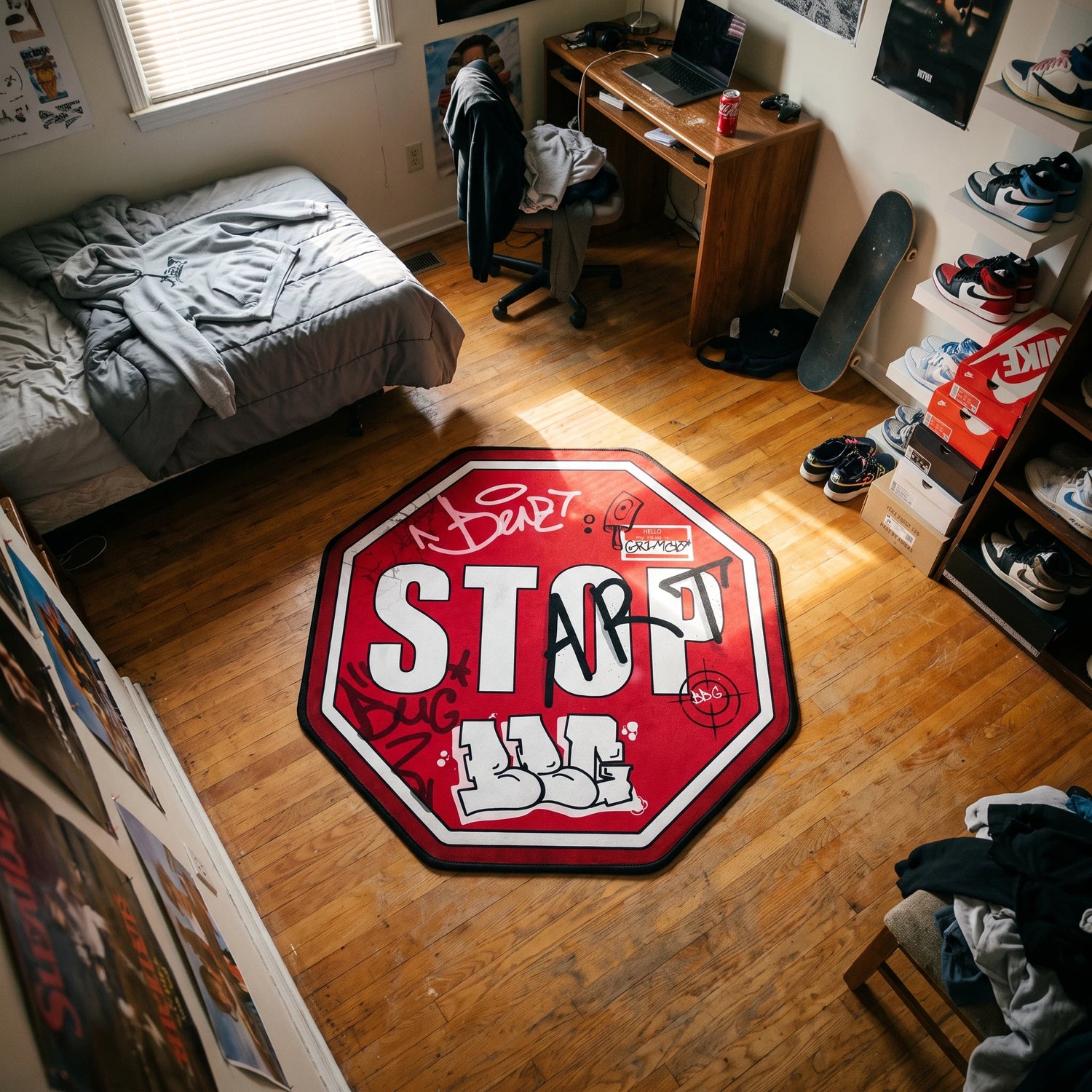 Graffiti Stop Sign Rug - Shaped Man Cave Area Rug