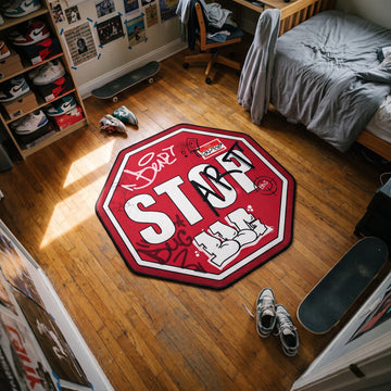 Graffiti Stop Sign Rug - Shaped Man Cave Area Rug