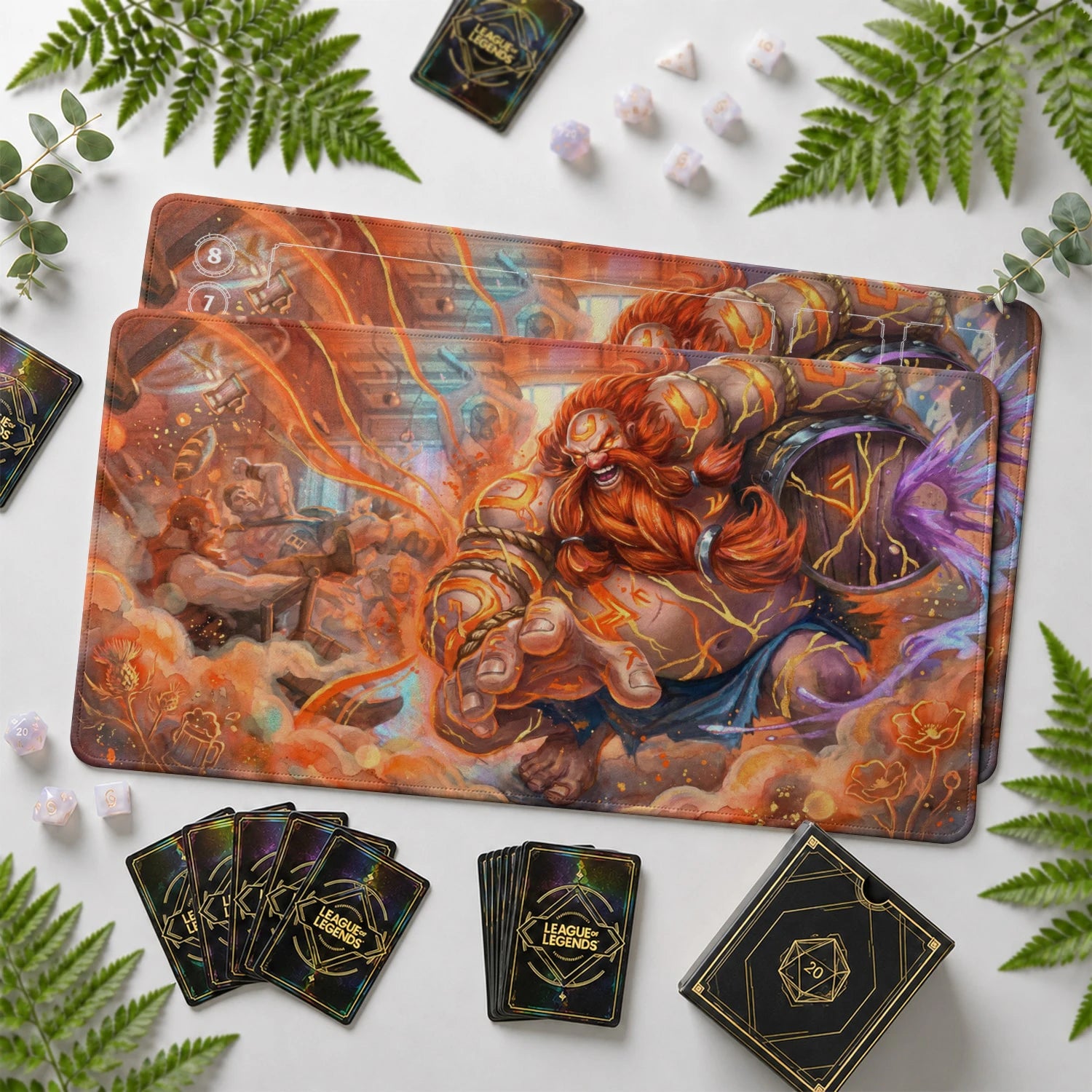 Gragas Brawl Riftbound TCG playmat with card zones and score track – LoL game mat