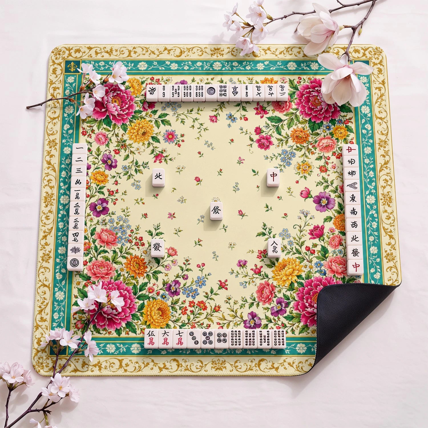 Grandmillennial Bouquet Mahjong Mat - Mah Jongg Mat