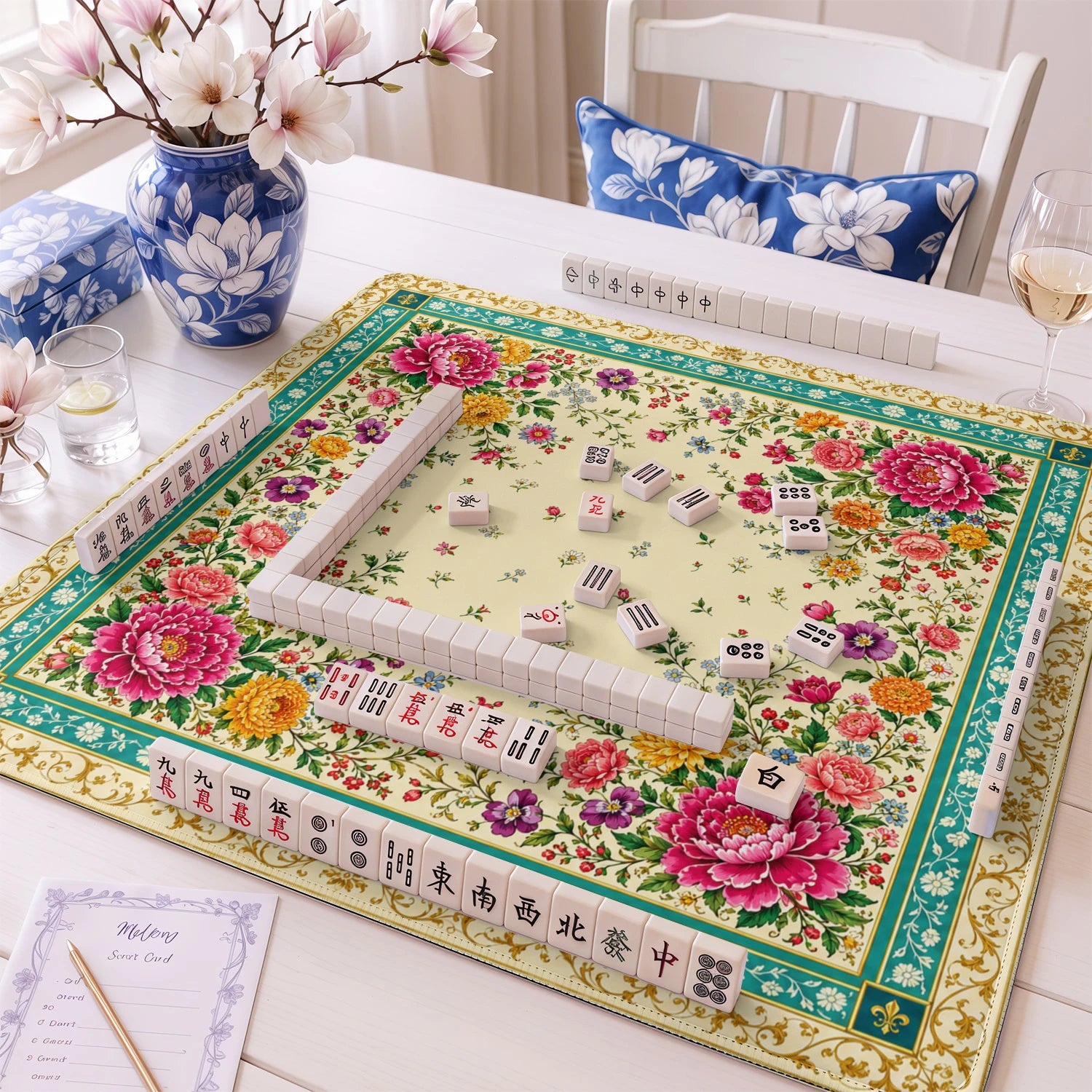 Grandmillennial Bouquet Mahjong Mat - Mah Jongg Mat