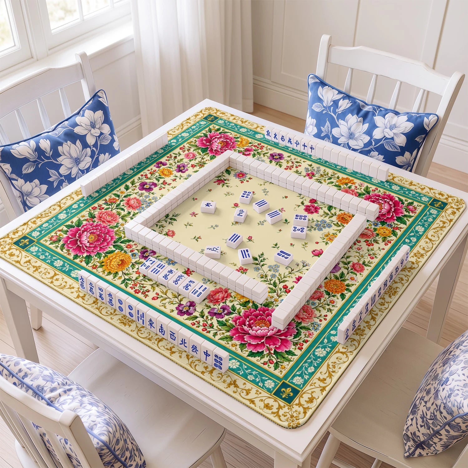 Grandmillennial Bouquet Mahjong Mat - Mah Jongg Mat