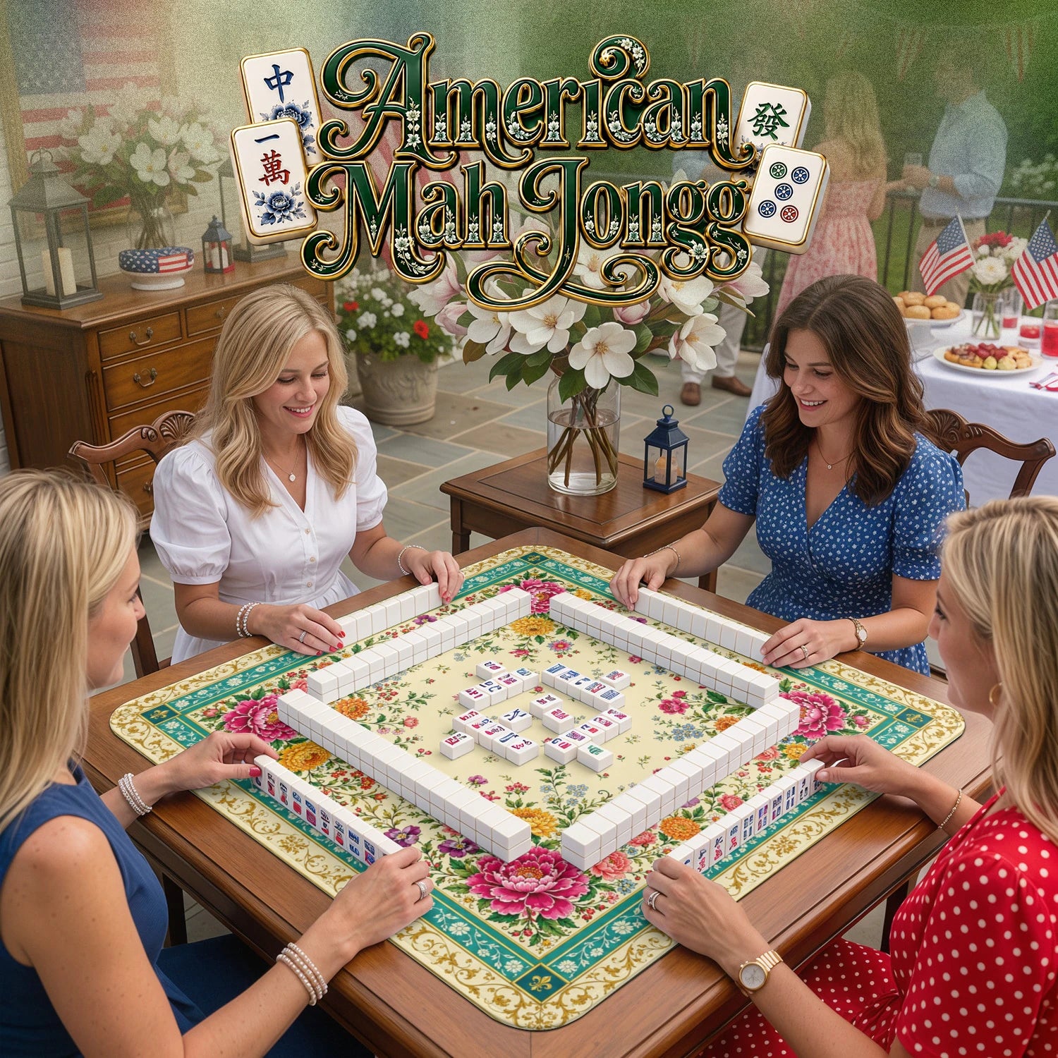 Grandmillennial Bouquet Mahjong Mat - Mah Jongg Mat
