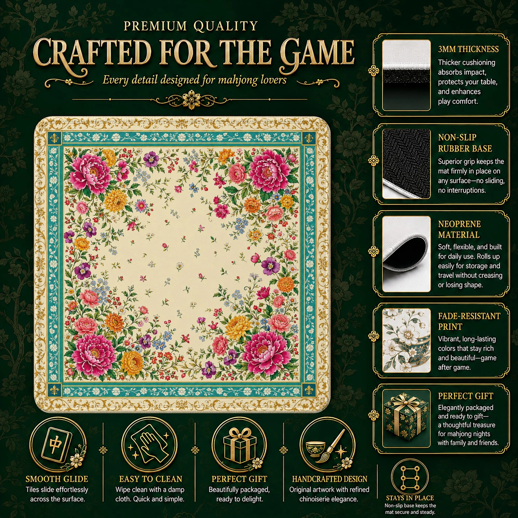 Grandmillennial Bouquet Mahjong Mat - Mah Jongg Mat