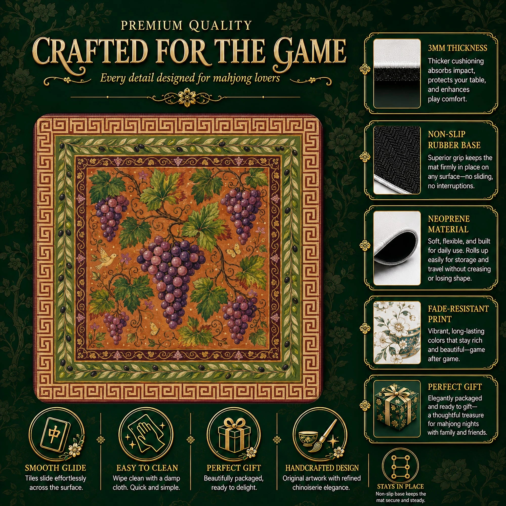 Grapevine Mahjong Mat – neoprene mah jongg table mat