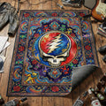 Grateful Dead Steal Your Face skull area rug with dancing bears roses and rainbow psychedelic swirls