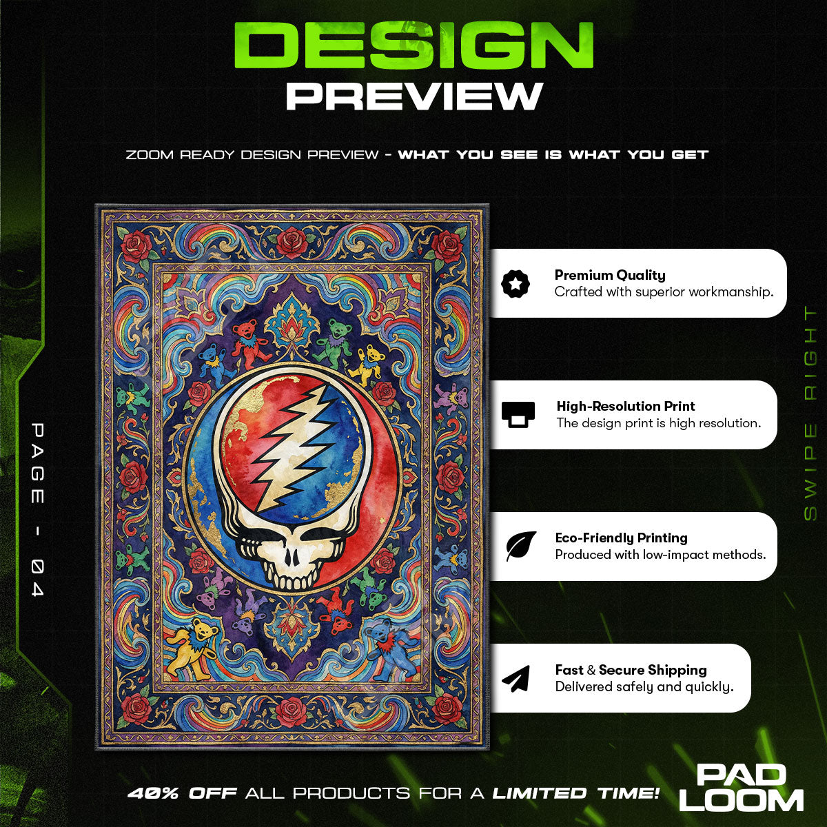 Grateful Dead Steal Your Face Psychedelic Rock Area rug — main product view