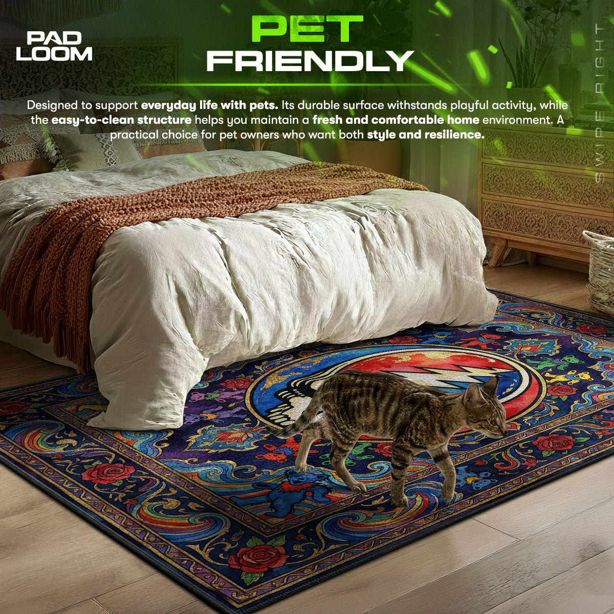Grateful Dead themed area rug for home decor fans