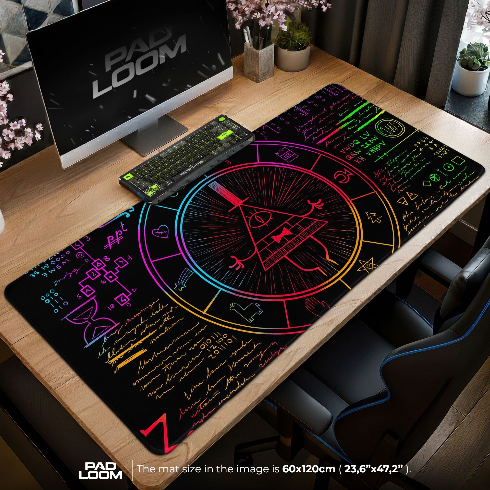 Gravity Falls Bill Cipher Mouse Pad - Neon Symbol Desk Mat Padloom