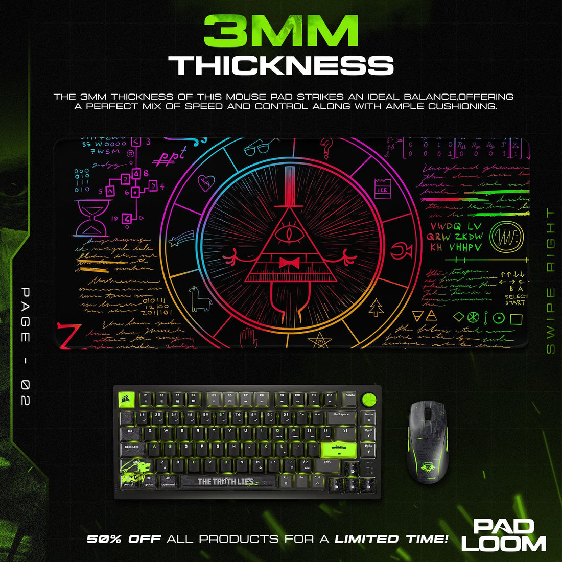 Gravity Falls Bill Cipher Mouse Pad - Neon Symbol Desk Mat Padloom