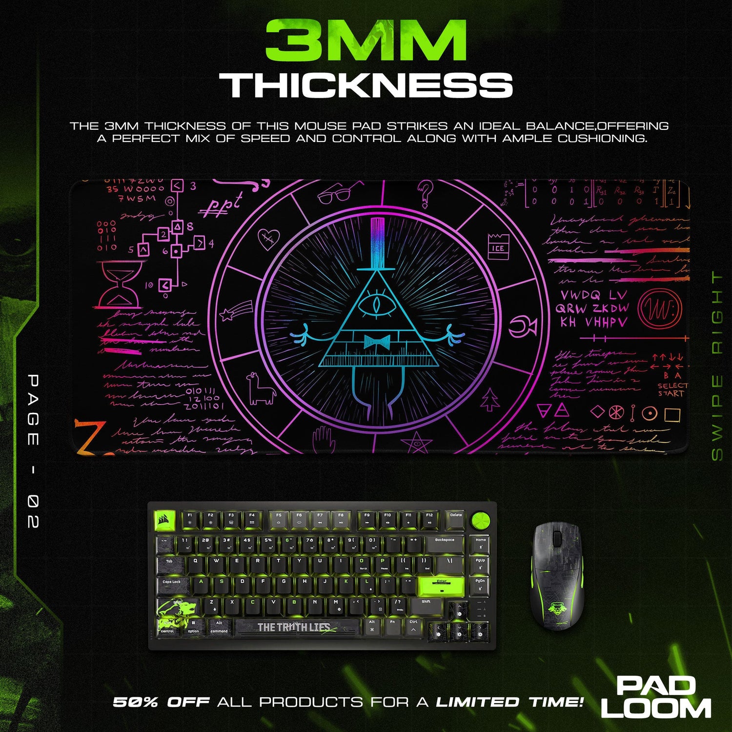 Gravity Falls Bill Cipher Neon Mystery Mouse Pad, Game Gaming Desk Mat Padloom