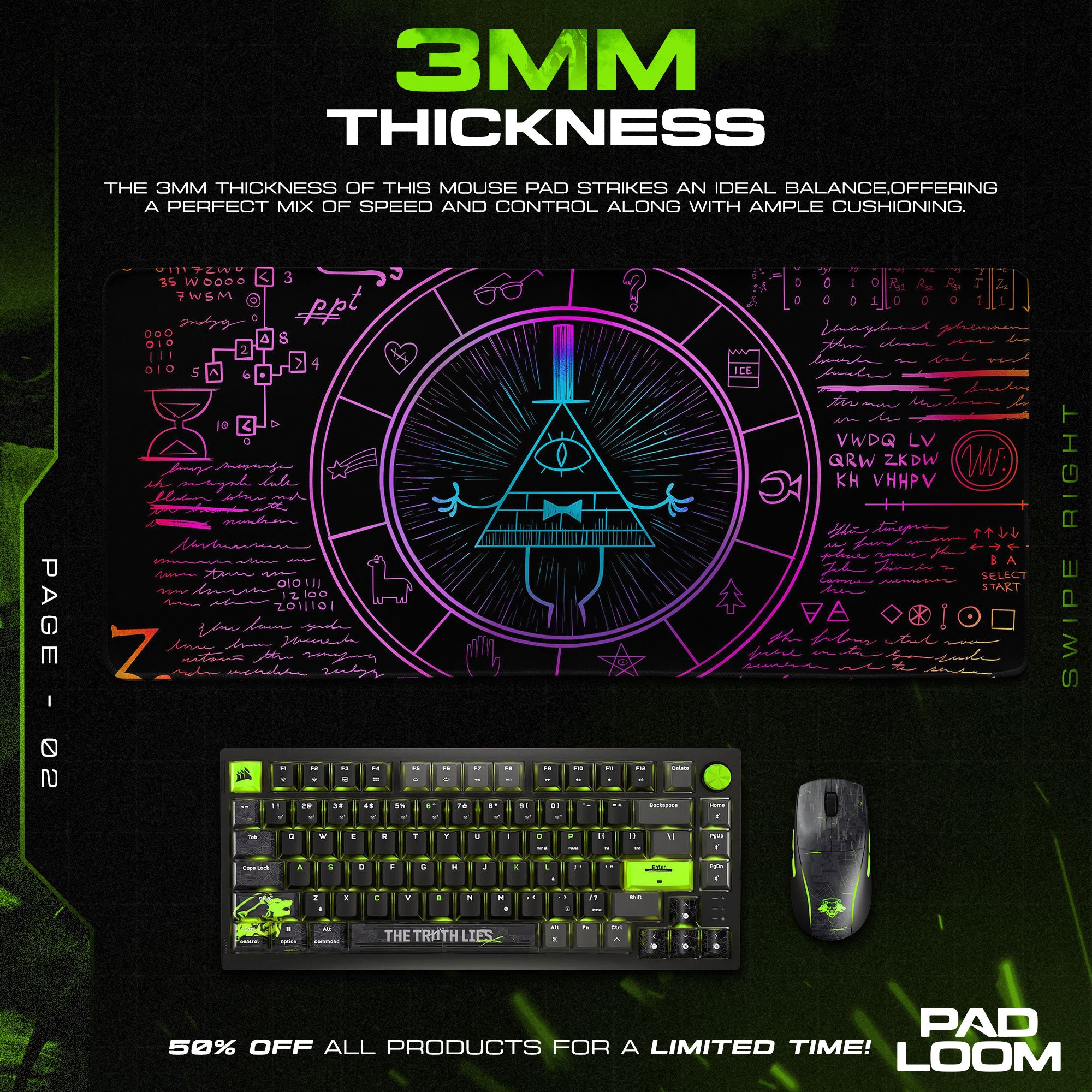 Gravity Falls Bill Cipher Neon Mystery Mouse Pad, Game Gaming Desk Mat