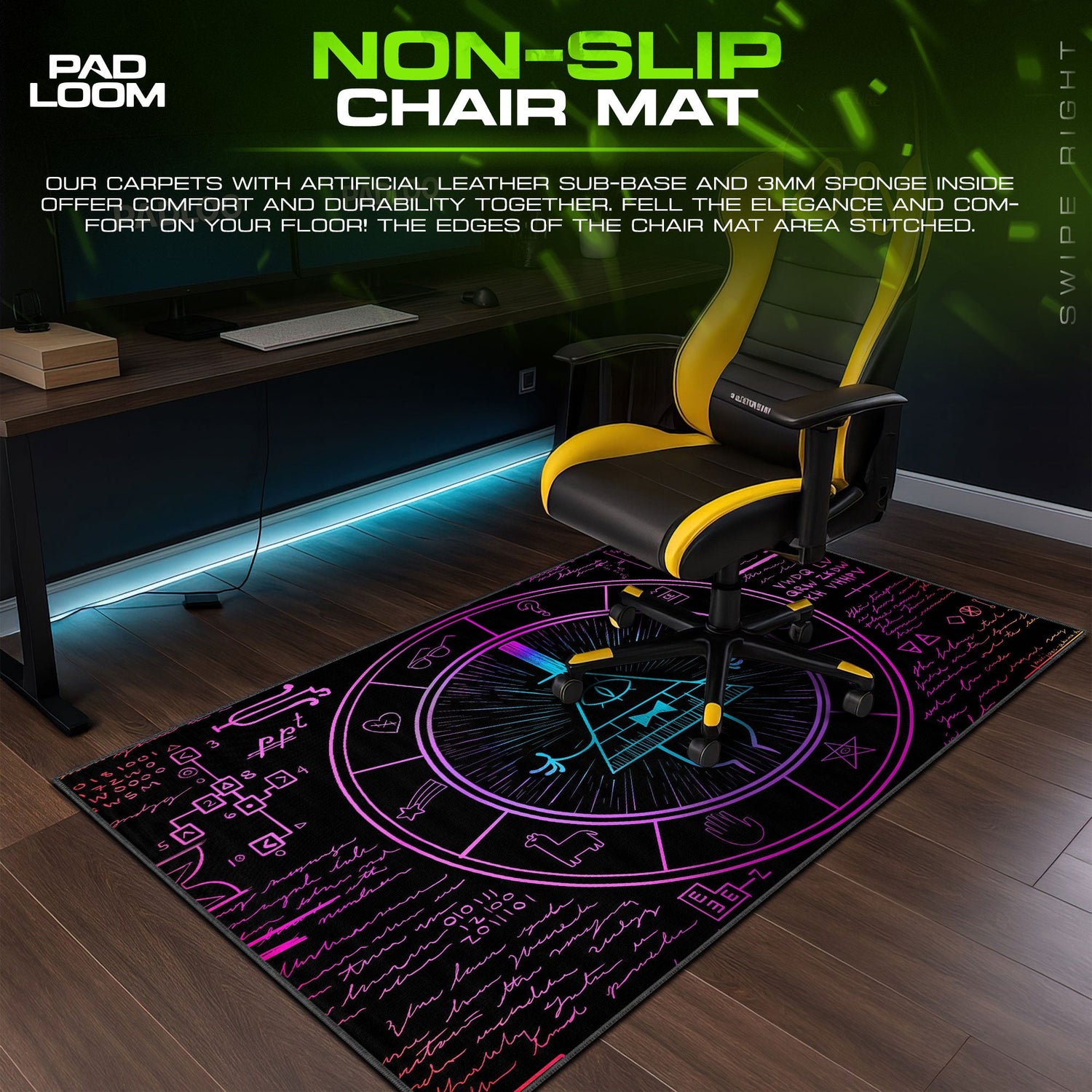 Gravity Falls Bill Cipher Neon Mystery Mouse Pad, Game Gaming Desk Mat Padloom